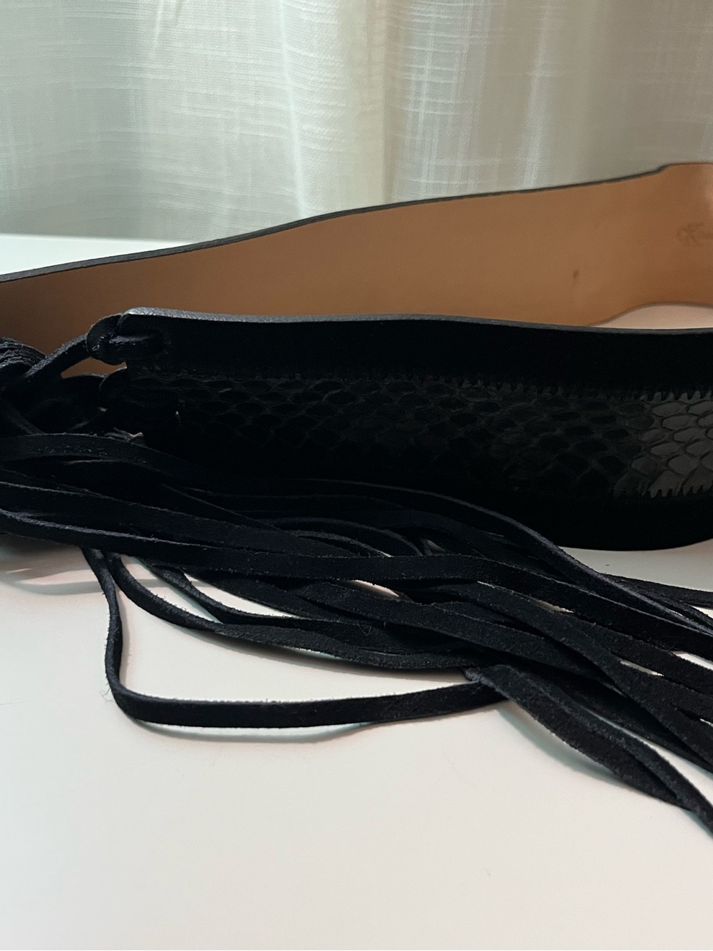 Calvin Klein Black Leather and Suede Fringe Waist Belt